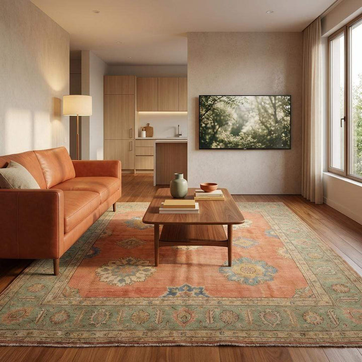 Translation missing: en.Artisan hand knotted rug craftsmanship with visible knot structure and traditional weaving technique