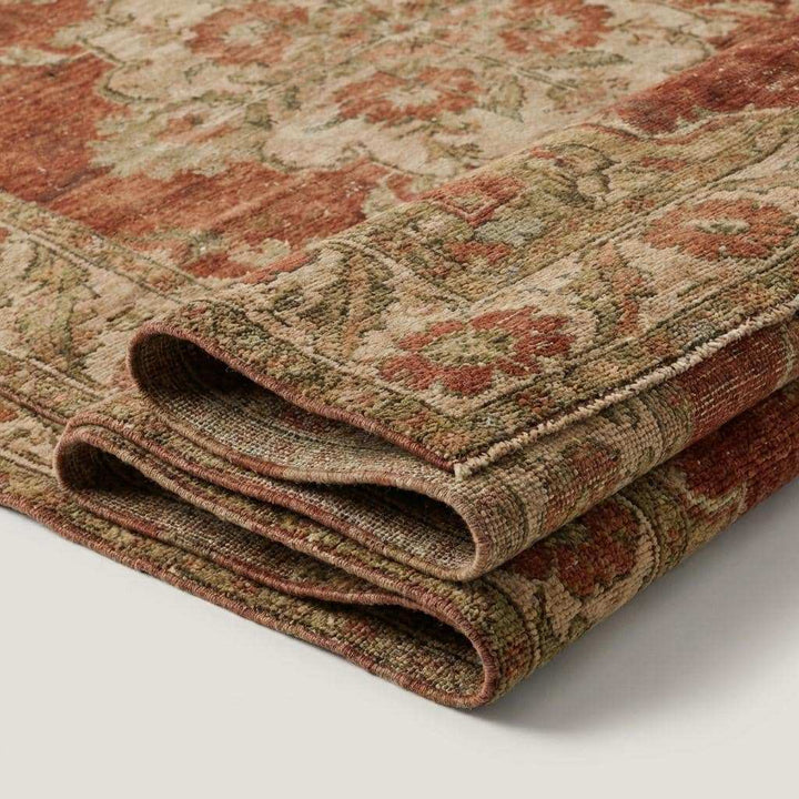 Translation missing: es.Hand Knotted Oushak Wool Rug Vintage Floral Terracotta Area Rug