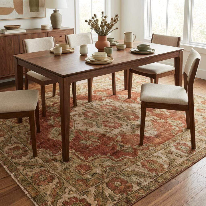 Translation missing: es.Terracotta and beige floral wool rug with classic Oushak border design