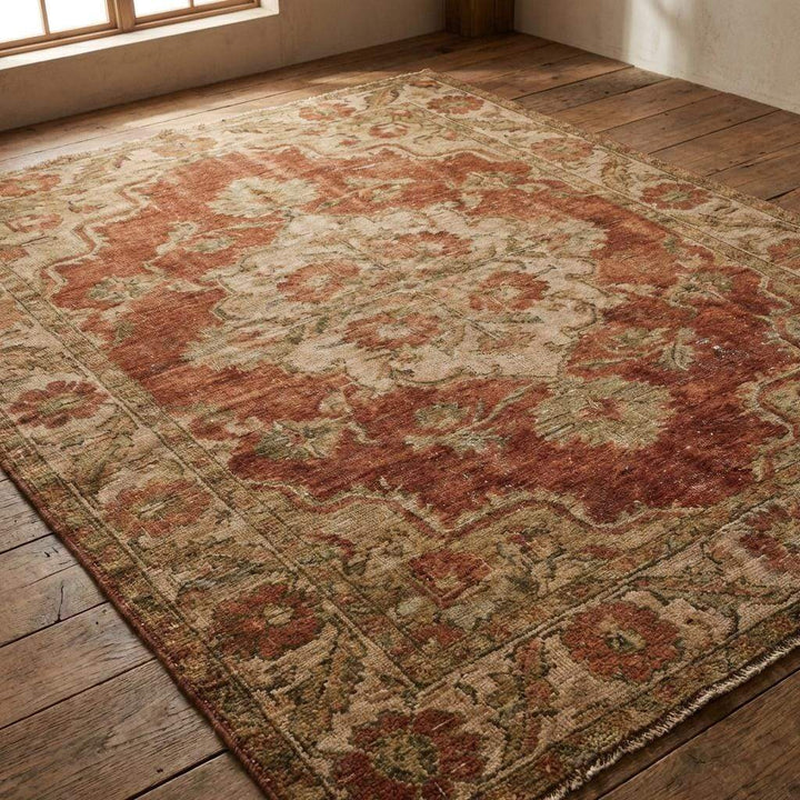 Translation missing: es.Hand Knotted Oushak Wool Rug Vintage Floral Terracotta Area Rug