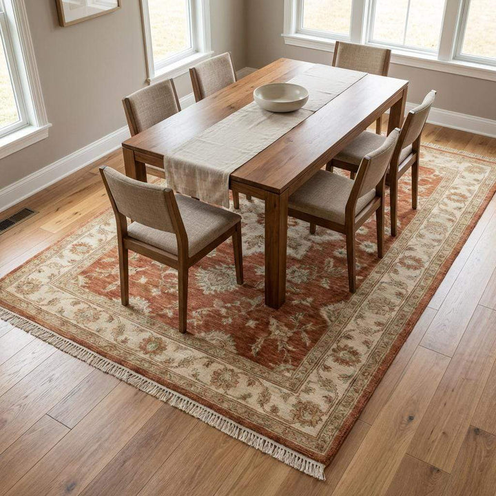 Translation missing: en.Hand Knotted Oushak Wool Rug with Floral Medallion for Living Room