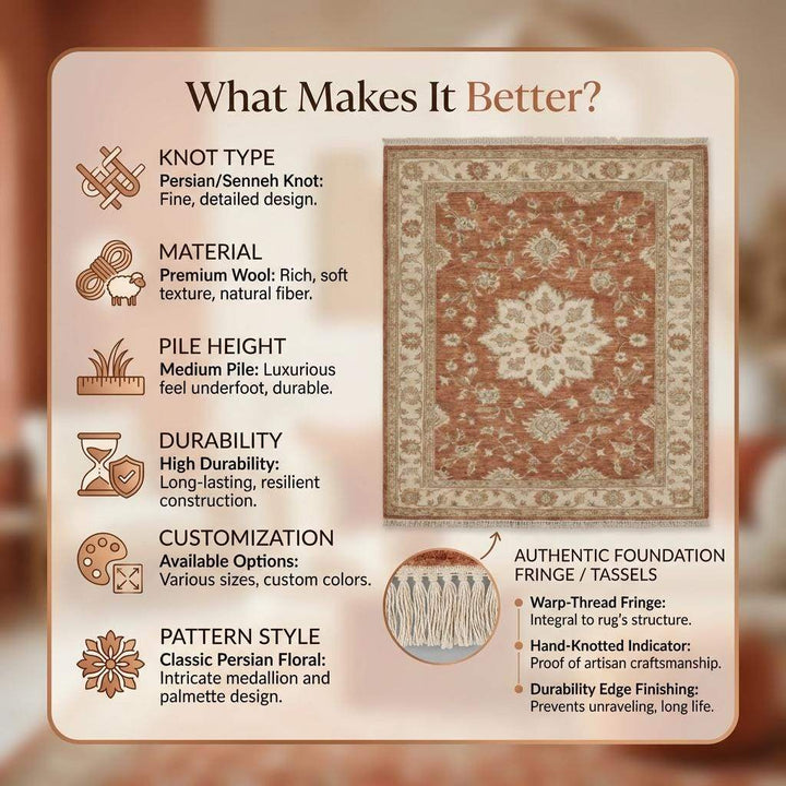 Translation missing: en.Hand Knotted Oushak Wool Rug with Floral Medallion for Living Room