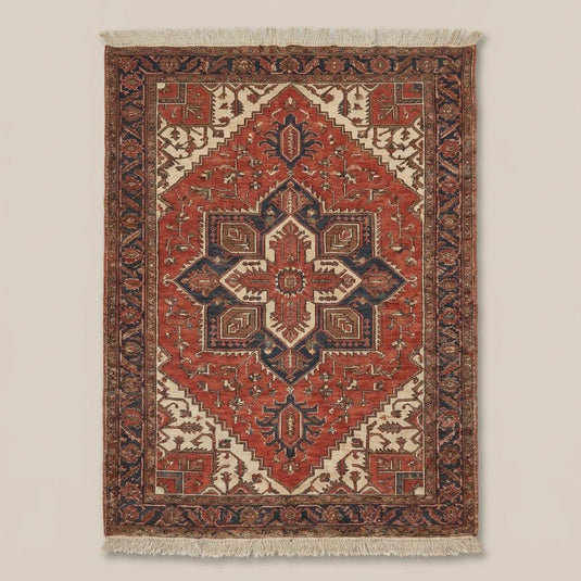 Translation missing: es.Traditional tribal medallion pattern hand knotted area rug with fringe