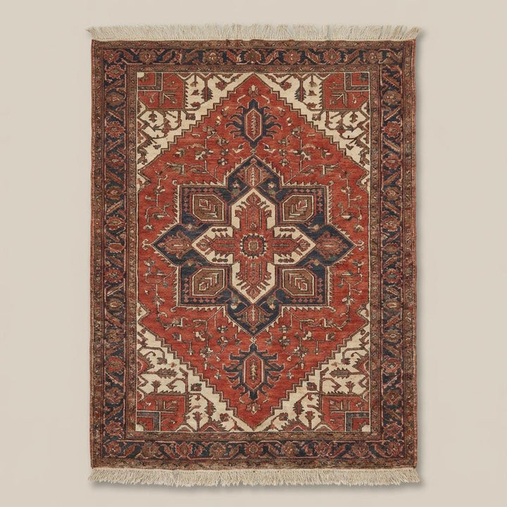 Translation missing: es.Traditional tribal medallion pattern hand knotted area rug with fringe