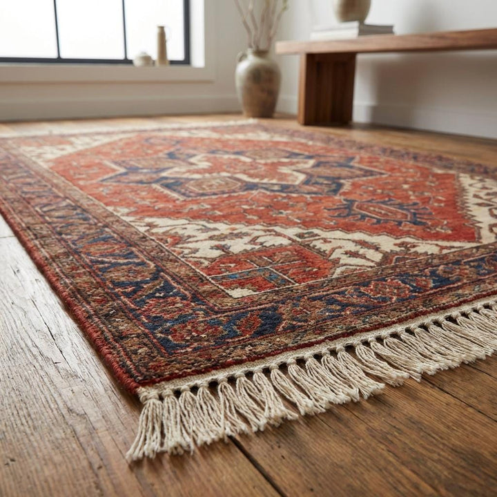 Translation missing: es.Artisan handmade Persian style medallion wool carpet detail