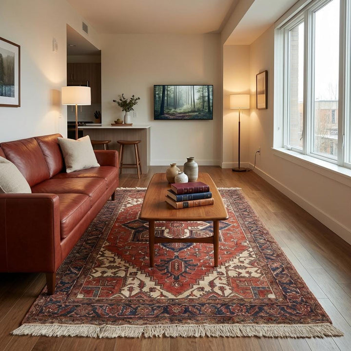 Translation missing: es.Authentic hand knotted heritage rug with ivory and brown accents