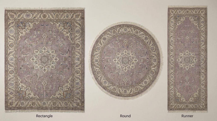 Translation missing: en.Hand Knotted Persian Medallion Wool Area Rug in Soft Lavender Tones