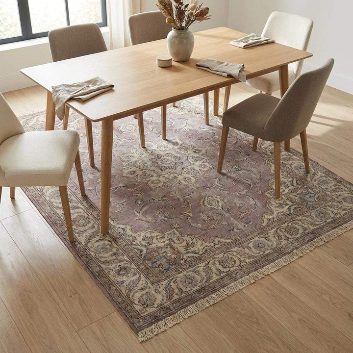 Translation missing: en.Hand Knotted Persian Medallion Wool Area Rug in Soft Lavender Tones