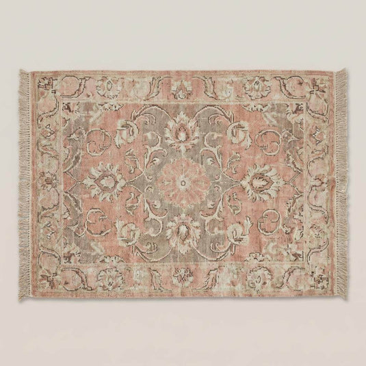 Translation missing: en.Hand Knotted Pink Oushak Rug, Vintage Wool Area Rug, Muted Blush Bedroom Carpet, Turkish Floral Decor