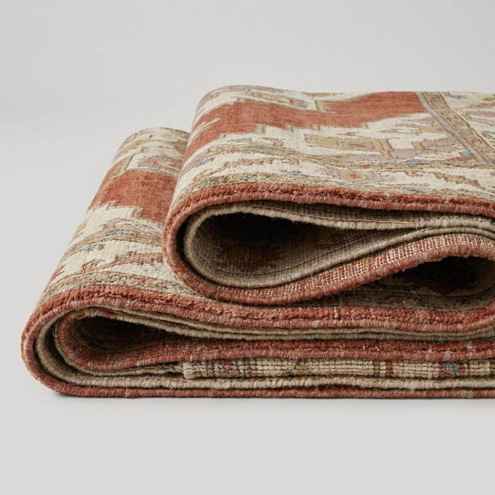 Translation missing: en.Hand Knotted Rug Rust Wool Area Rug, Oushak Style Living Room Carpet, Terracotta Geometric Bedroom Decor