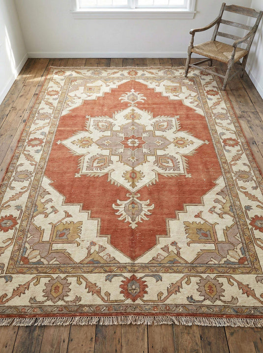 Translation missing: es.Hand knotted rust wool area rug with terracotta geometric Serapi design
