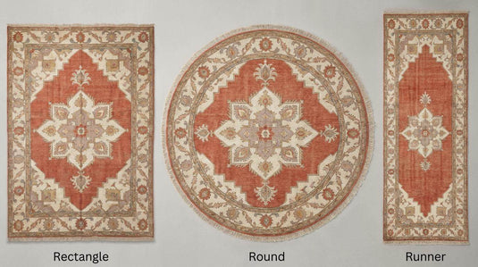 Translation missing: es.Hand Knotted Rug Rust Wool Area Rug, Oushak Style Living Room Carpet, Terracotta Geometric Bedroom Decor