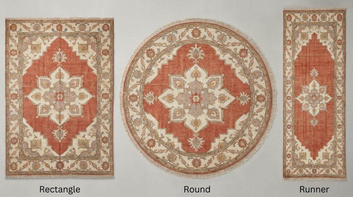 Translation missing: en.Hand Knotted Rug Rust Wool Area Rug, Oushak Style Living Room Carpet, Terracotta Geometric Bedroom Decor