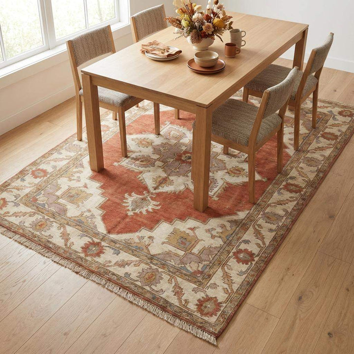 Translation missing: en.Hand Knotted Rug Rust Wool Area Rug, Oushak Style Living Room Carpet, Terracotta Geometric Bedroom Decor