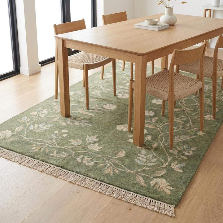 Translation missing: es.Hand Knotted Sage Green Wool Oushak Floral Area Rug for Bedroom