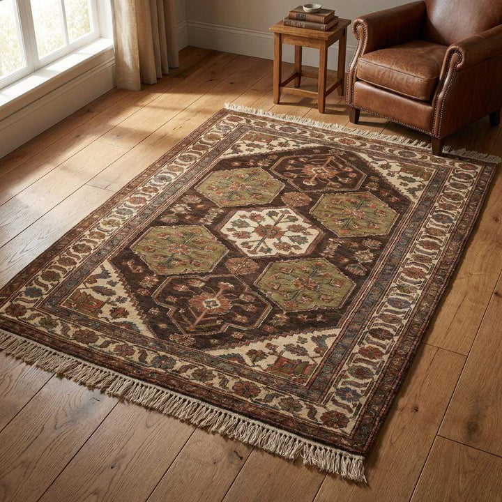 Translation missing: es.Hand Knotted Tribal Wool Area Rug with Geometric Medallion Design