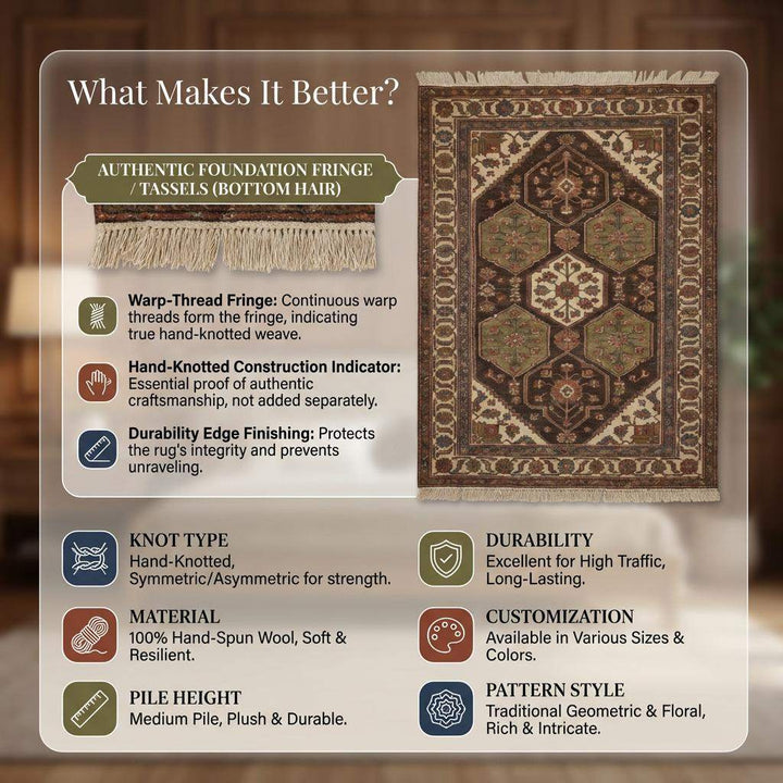 Translation missing: es.Hand Knotted Tribal Wool Area Rug with Geometric Medallion Design