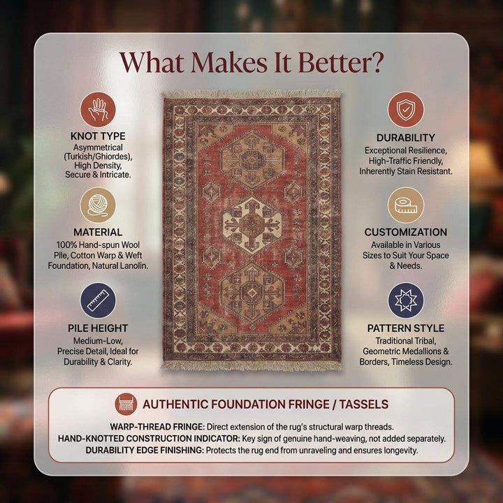 Translation missing: es.Hand Knotted Tribal Wool Area Rug with Geometric Medallion Design