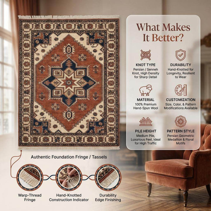 Translation missing: en.Hand Knotted Tribal Wool Area Rug with Geometric Medallion Design