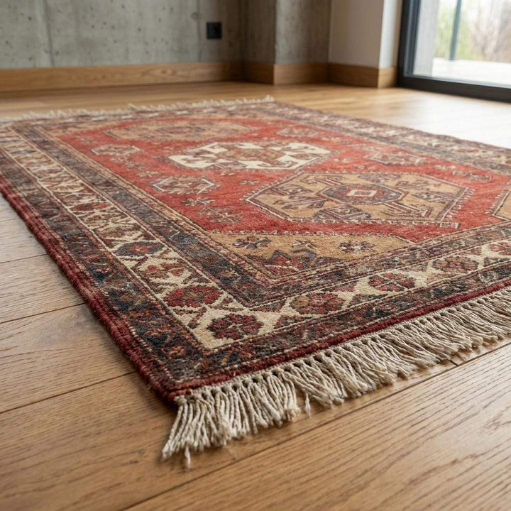 Translation missing: es.Hand Knotted Tribal Wool Area Rug with Geometric Medallion Design