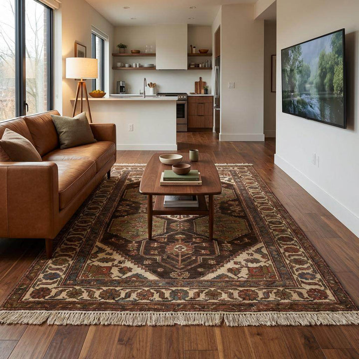 Translation missing: es.Hand Knotted Tribal Wool Area Rug with Geometric Medallion Design