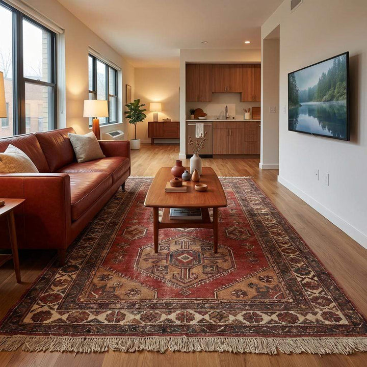 Translation missing: es.Geometric medallion hand knotted wool rug suitable for living room, bedroom, or dining space