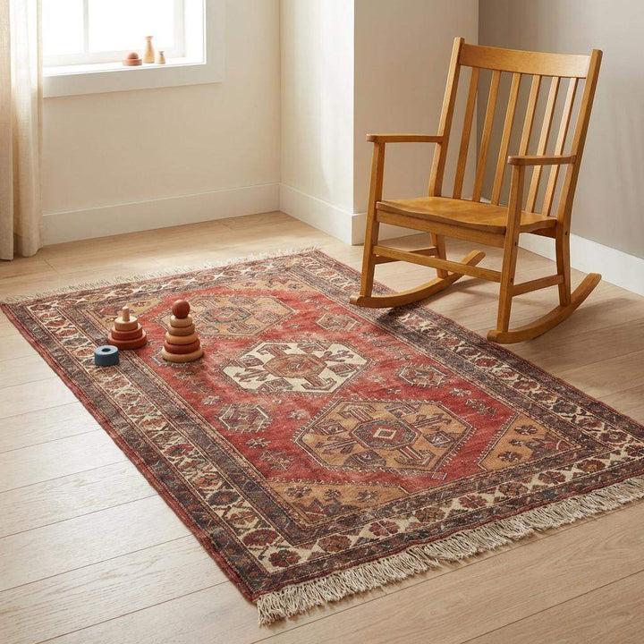 Translation missing: es.Hand Knotted Tribal Wool Area Rug with Geometric Medallion Design