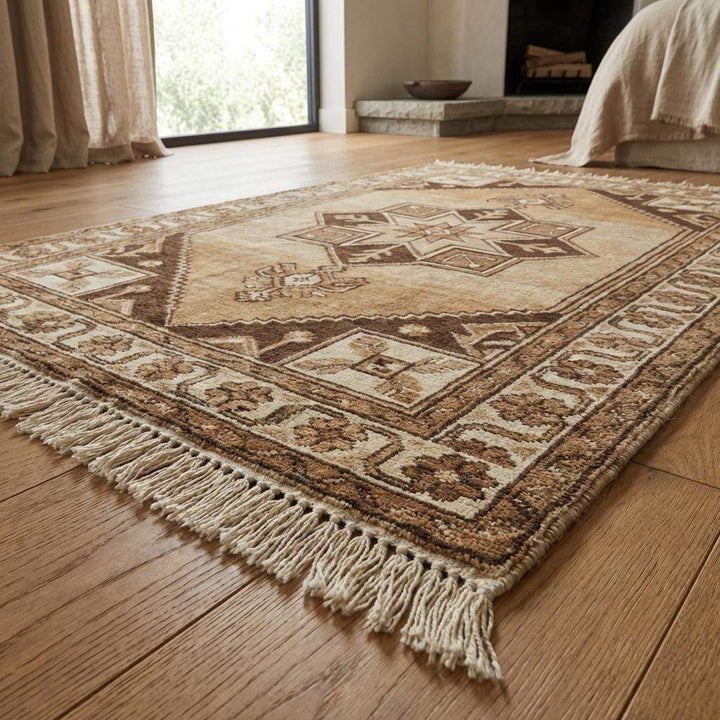 Translation missing: en.Hand Knotted Tribal Wool Rug, Geometric Medallion Rustic Area Carpet