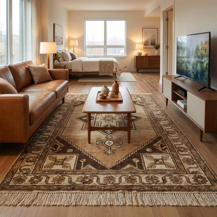 Translation missing: en.Hand Knotted Tribal Wool Rug, Geometric Medallion Rustic Area Carpet