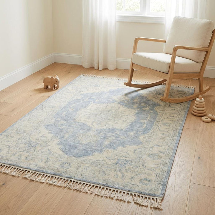 Translation missing: en.Hand Knotted Vintage Persian Style Blue Medallion Wool Area Rug