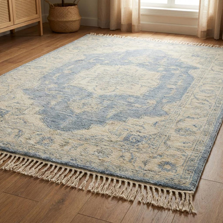 Translation missing: en.Hand Knotted Vintage Persian Style Blue Medallion Wool Area Rug