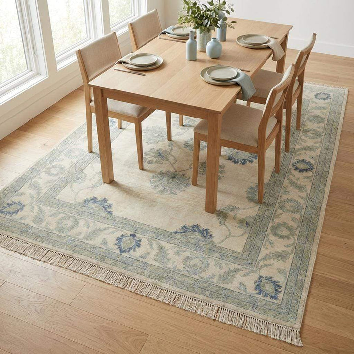 Translation missing: es.Hand Knotted Wool Oushak Rug, Muted Blue Floral Carpet