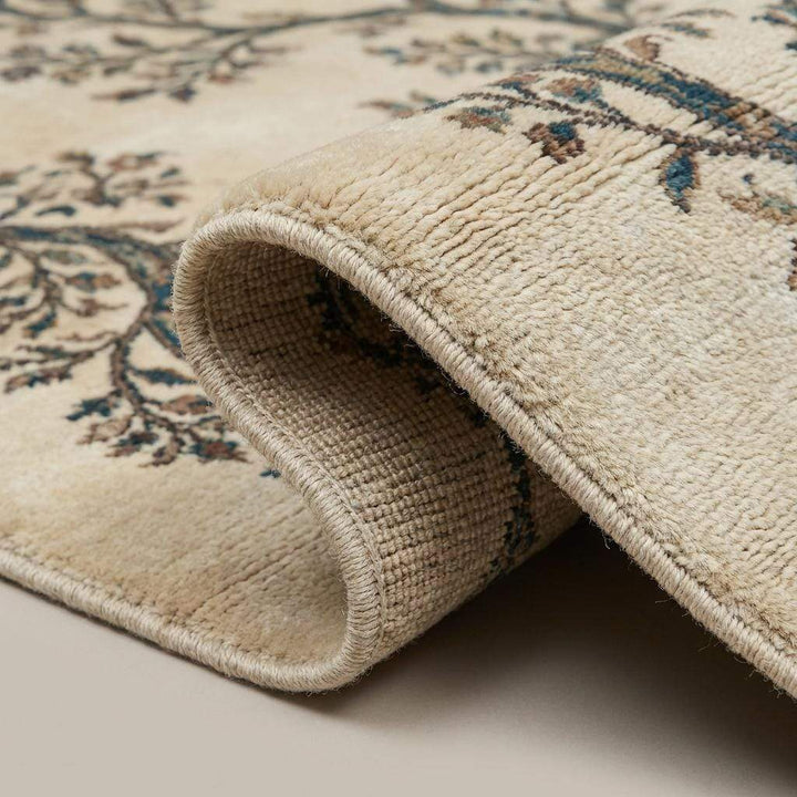 Translation missing: es.Hand Knotted Wool Rug, Ivory Teal Tree of Life, Botanical Decor