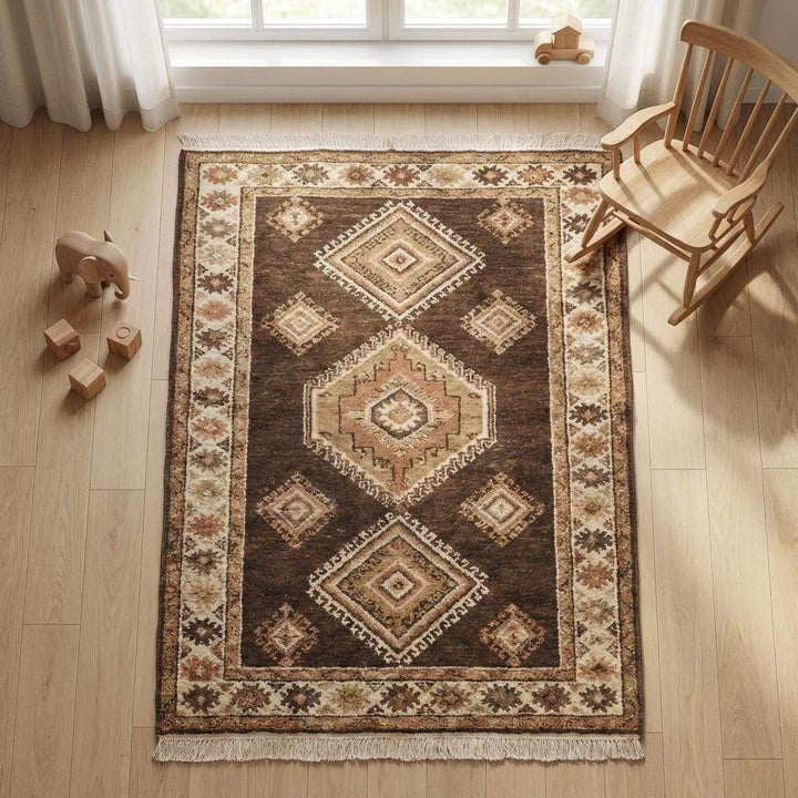 Translation missing: en.Hand Knotted Wool Tribal Area Rug, Rustic Geometric Living Room Decor