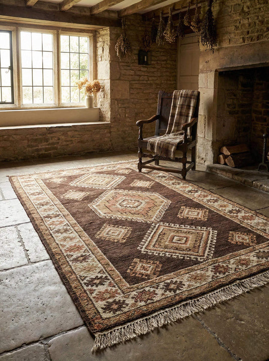 Translation missing: es.hand knotted wool tribal area rug with rustic geometric design for living room decor
