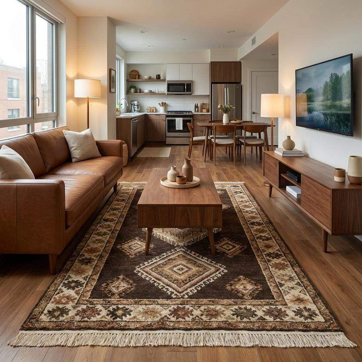 Translation missing: en.Authentic handmade wool rug with timeless tribal design for living room décor