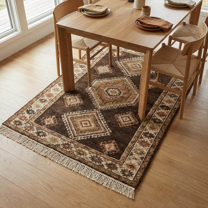 Translation missing: en.Hand Knotted Wool Tribal Area Rug, Rustic Geometric Living Room Decor