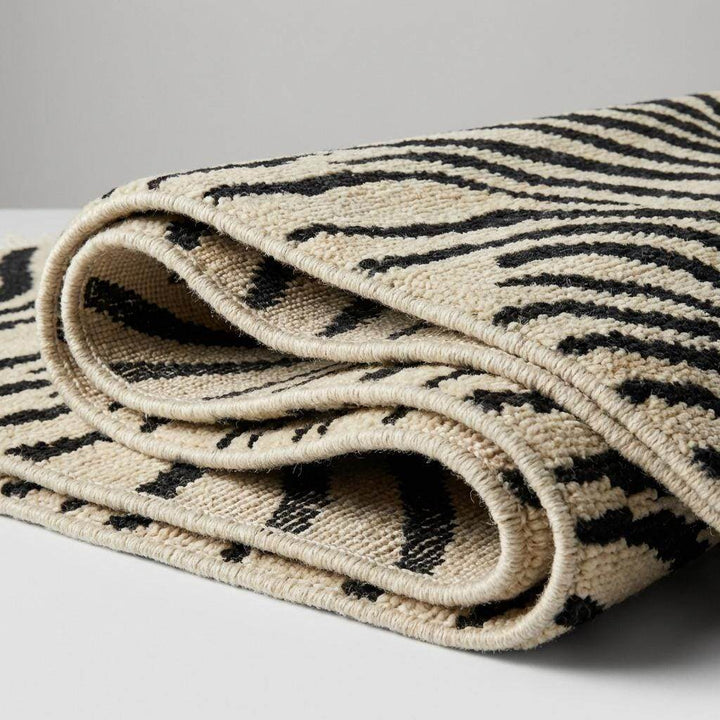 Translation missing: es.Hand Knotted Zebra Stripe Wool Area Rug, Modern Black Ivory Carpet
