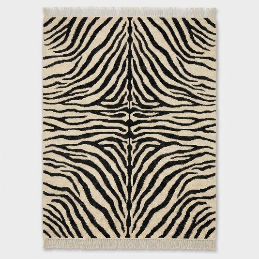 Translation missing: en.Modern abstract striped wool rug with bold black pattern on ivory background