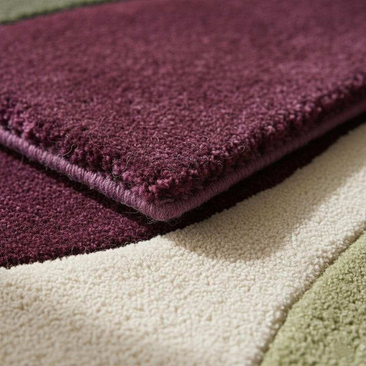 Translation missing: es.Hand Tufted Abstract Area Rug: Olive Green &amp; Plum Retro Swirl