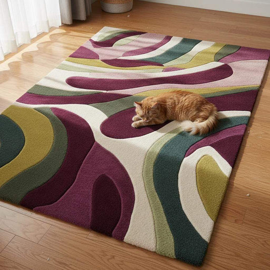 Translation missing: es.Modern abstract tufted area rug with plum green and ivory waves