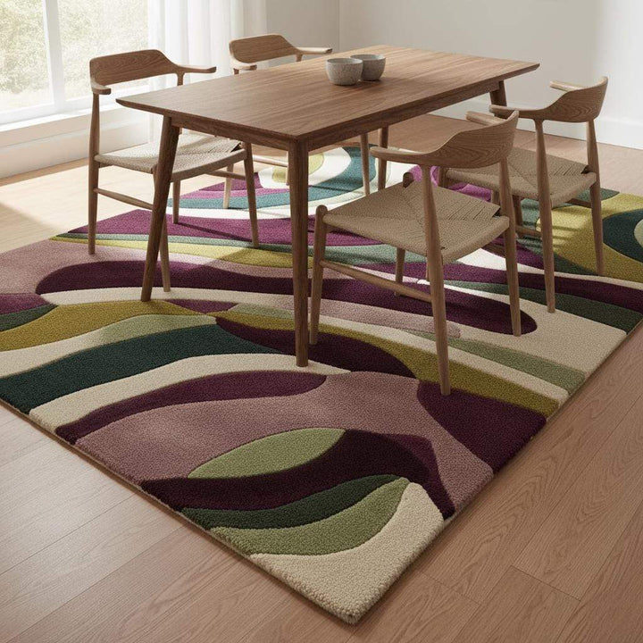 Translation missing: es.Abstract art rug in plum and green tones for contemporary spaces
