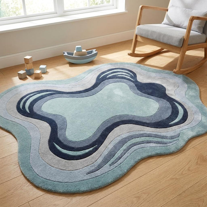 Translation missing: es.Hand Tufted Abstract Area Rug, Sculptural Organic Wool Rug in Sage Blue &amp; Navy Tones __etsy:8065990675