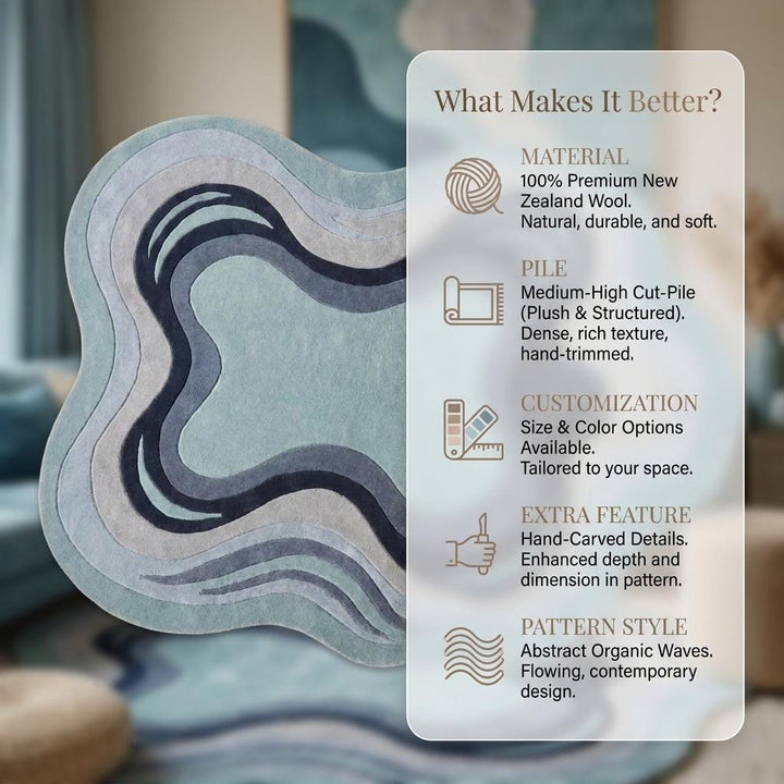 Translation missing: es.Hand Tufted Abstract Area Rug, Sculptural Organic Wool Rug in Sage Blue &amp; Navy Tones __etsy:8018073328