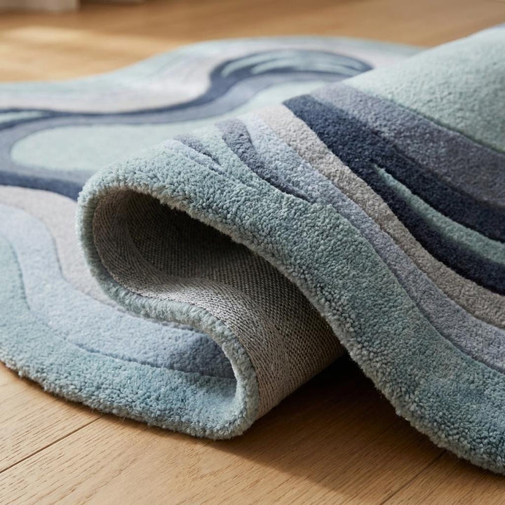 Translation missing: es.Hand Tufted Abstract Area Rug, Sculptural Organic Wool Rug in Sage Blue &amp; Navy Tones __etsy:8065990697