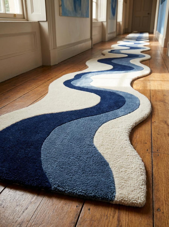 Translation missing: es.Irregular shape modern hallway runner rug with flowing abstract pattern designed for contemporary and minimalist interiors