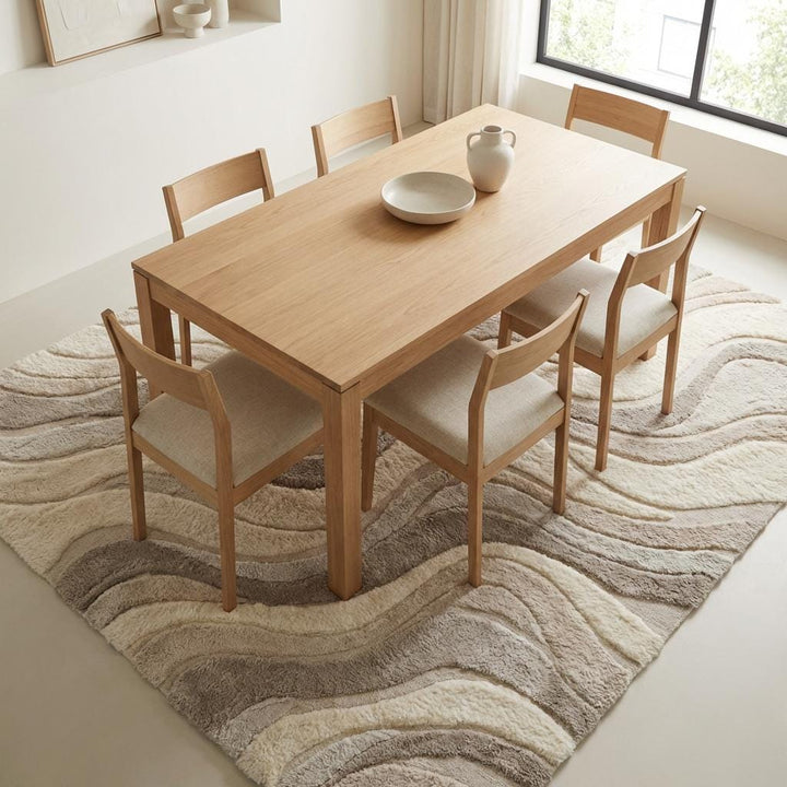 Translation missing: es.Hand Tufted Abstract Wave Wool Rug, Modern Neutral Living Room Carpet