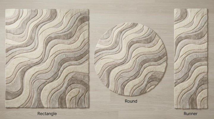 Translation missing: es.Hand Tufted Abstract Wave Wool Rug, Modern Neutral Living Room Carpet