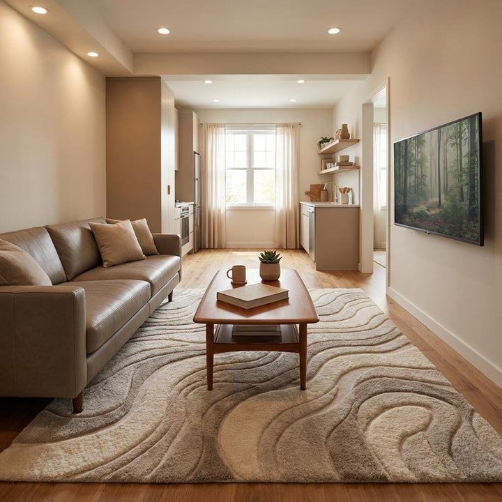Translation missing: es.Large rectangular hand tufted rug suitable for living room, bedroom, or floor seating space