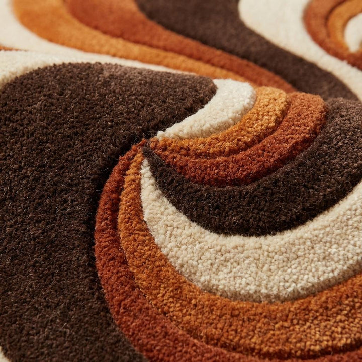 Translation missing: es.Hand Tufted Abstract Wool Rug, Mid Century Modern Retro Living Room Area Rug, Burnt Orange Brown Cream Sculpted Statement Carpet